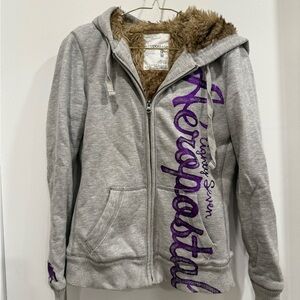 Aeropostale Gray and Purple Women's Hoodie